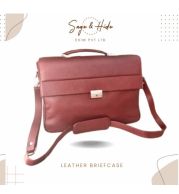 Classic Leather Briefcase - Dual lock, handle and detachable strap